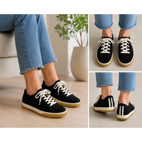 Rothy’s Shoes - Rothy's The Lace Up Sneaker Women's US 8 Black Knit Soft Flexible Comfort Flats